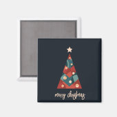 メリークリスマス赤い青いクリスマスツリー マグネット (正面/裏面)