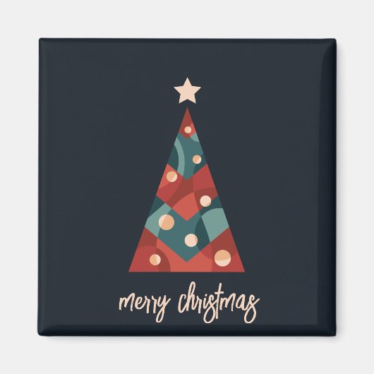 メリークリスマス赤い青いクリスマスツリー マグネット (正面)