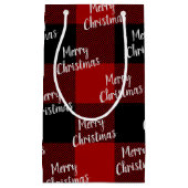 メリークリスマス赤い黒いバッファローのプレイド スモールペーパーバッグ (正面)