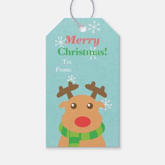 メリークリスマス赤い鼻トナカイのギフトラベル ギフトタグ (正面)