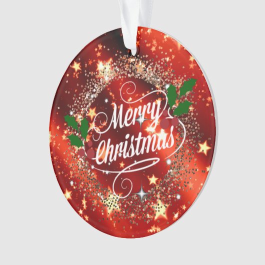 メリークリスマス赤きらめくと金ゴールドデザイン オーナメント (正面)