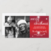 メリークリスマス赤く輝く白い雪の写真グリーティング シーズンカード (正面/裏面)