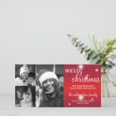 メリークリスマス赤く輝く白い雪の写真グリーティング シーズンカード (スタンド正面)