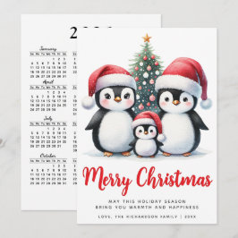メリークリスマス赤と白かわいいペンギン家族 シーズンカード