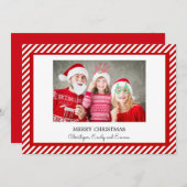 メリークリスマス赤と白のストライプフォトカード シーズンカード (正面/裏面)