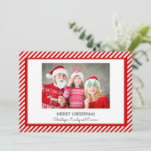 メリークリスマス赤と白のストライプフォトカード シーズンカード (スタンド正面)