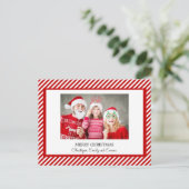 メリークリスマス赤と白のストライプフォトカード シーズンポストカード (スタンド正面)