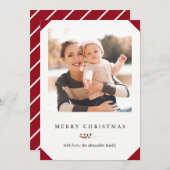 メリークリスマス赤と白のストライプ写真カード シーズンカード (正面/裏面)