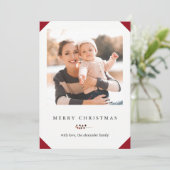 メリークリスマス赤と白のストライプ写真カード シーズンカード (スタンド正面)