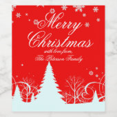 メリークリスマス赤と白の冬の風景 ワインラベル (シングルラベル)