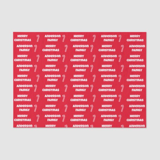 メリークリスマス赤と白の名前とキャンディーキャン 薄葉紙 (正面)