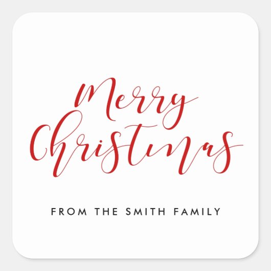 メリークリスマス赤と白の書エレガント道 スクエアシール (正面)
