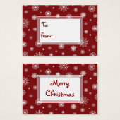 メリークリスマス赤と白の雪片ギフトラベル (正面&裏面)