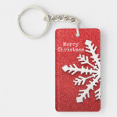 メリークリスマス赤と白の雪片 キーホルダー (正面)