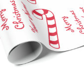 メリークリスマス赤と白キャンディーキャンディーと名前 ラッピングペーパー (ロールコーナー)