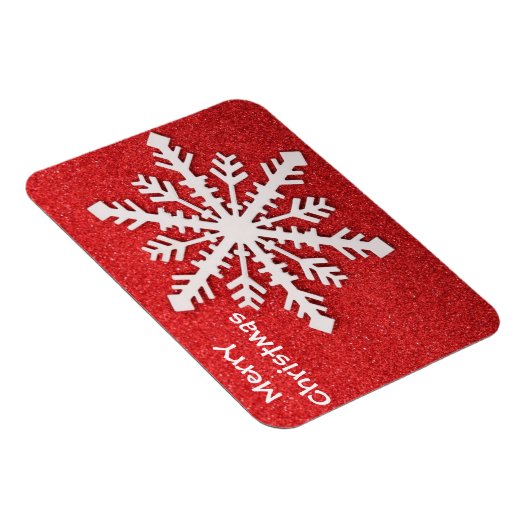 メリークリスマス赤と白スノーフレークモダン マグネット (右側)