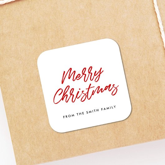 メリークリスマス赤と白タイポグラフィ スクエアシール