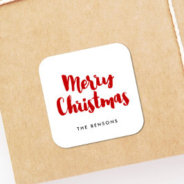 メリークリスマス赤と白モダンタイポグラフィ スクエアシール