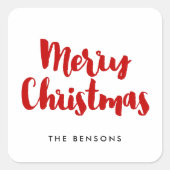 メリークリスマス赤と白モダンタイポグラフィ スクエアシール (正面)