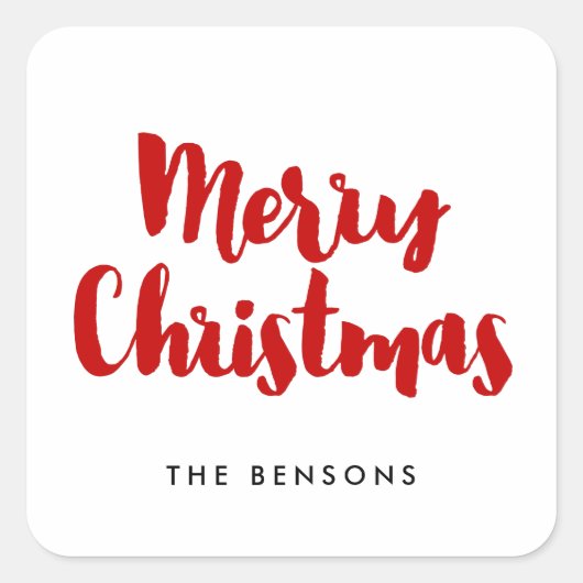 メリークリスマス赤と白モダンタイポグラフィ スクエアシール (正面)