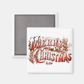 メリークリスマス赤と白ヴィンテージ マグネット (正面/裏面)