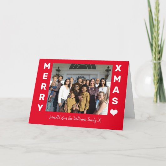 メリークリスマス赤と白写真 カード (正面)