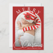 メリークリスマス赤と白家族の写真 シーズンカード (正面)