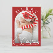 メリークリスマス赤と白家族の写真 シーズンカード (スタンド正面)