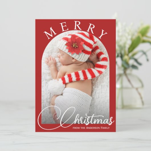 メリークリスマス赤と白家族の写真 シーズンカード (スタンド正面)