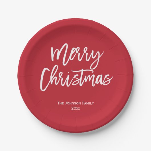 メリークリスマス赤と白紙プレート ペーパープレート (正面)