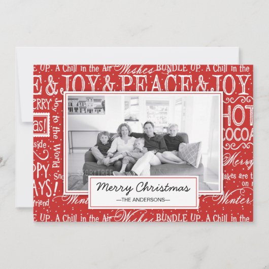 メリークリスマス赤と白聖句の家族の写真 シーズンカード (正面)