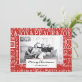 メリークリスマス赤と白聖句の家族の写真 シーズンカード (スタンド正面)