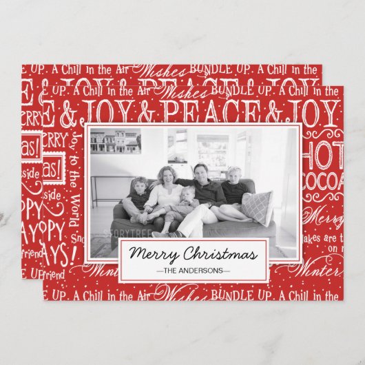 メリークリスマス赤と白聖句の家族の写真 シーズンカード (正面/裏面)