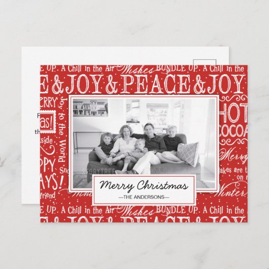 メリークリスマス赤と白聖句の家族の写真 シーズンポストカード (正面/裏面)