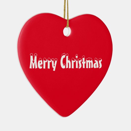 メリークリスマス赤と白雪文字かわいいハート セラミックオーナメント (右)