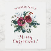 メリークリスマス赤と緑のフローラの姓 ワインラベル (シングルラベル)