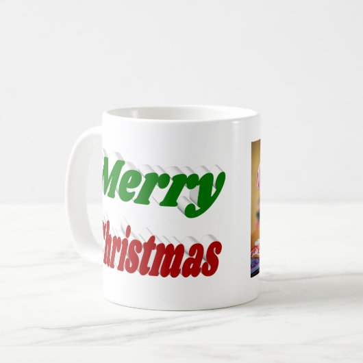 メリークリスマス赤と緑の写真タイポグラフィ コーヒーマグカップ (正面左)