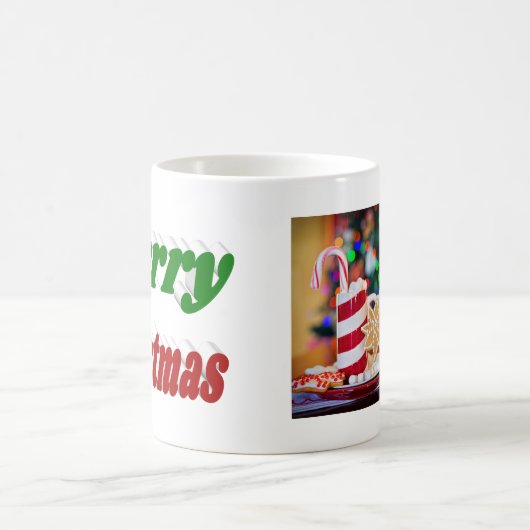 メリークリスマス赤と緑の写真タイポグラフィ コーヒーマグカップ (中央)