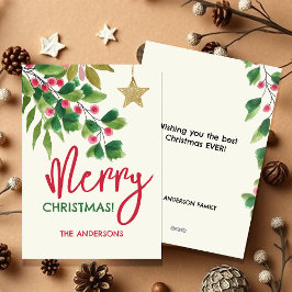 メリークリスマス赤と緑の水色の枝 シーズンカード