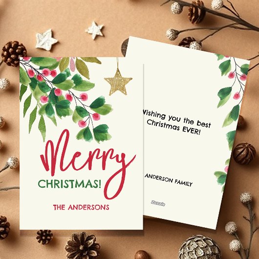 メリークリスマス赤と緑の水色の枝 シーズンカード