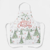 メリークリスマス赤と緑の雪の木 エプロン (正面)