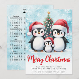 メリークリスマス赤と青かわいいペンギンの家族 シーズンカード