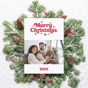 メリークリスマス赤のレトロな写真カード シーズンカード