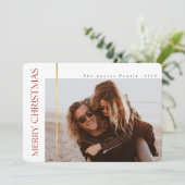 メリークリスマス赤エレガント書道2写真ホー シーズンカード (スタンド正面)