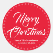 メリークリスマス赤カスタム白いスクリプト名の好意 ラウンドシール (正面)