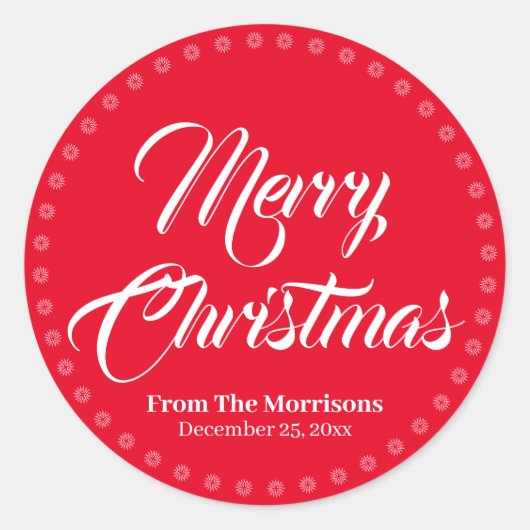 メリークリスマス赤カスタム白いスクリプト名の好意 ラウンドシール (正面)