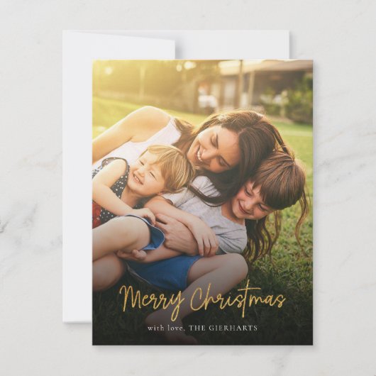 メリークリスマス赤スチュワートタータンチェック家族写真 ノートカード (正面)