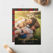 メリークリスマス赤スチュワートタータンチェック家族写真 ノートカード