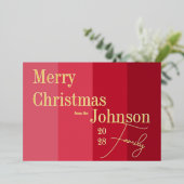 メリークリスマス赤ストライプ実在ファミリー金ゴールド 箔シーズンカード (立ち正面)