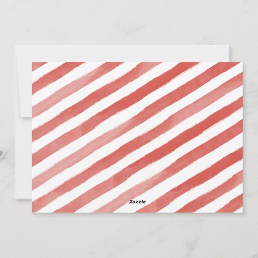 メリークリスマス赤ストライプ白モダン色写真 シーズンカード (裏面)